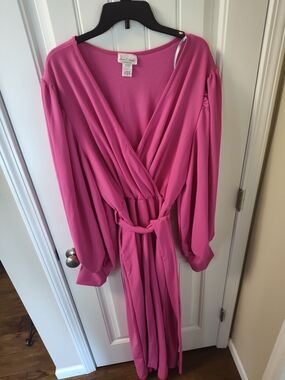 Pink Wrap Jumpsuit with Self-Tie Belt